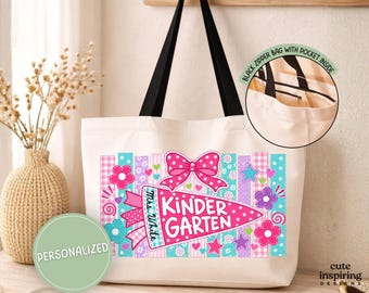 Kindergarten Teacher Personalized Tote Bag Gift, Custom Teacher Name, Appreciation, Birthday Christmas End of Year Beginning of Year