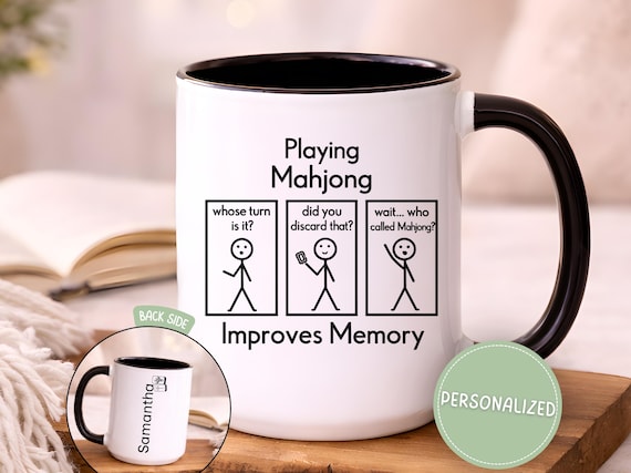 Mahjong Mug Gift, Mahjong Lover Player Christmas Birthday Gift, Game Night, Funny Stick Figure Mahjong Mug