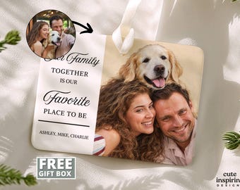 Personalized Family Dog Photo Christmas Ornament, Gifting Family Photo, Family Name Keepsake, Christmas Ornament, Family Portrait Dog