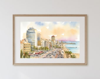 Tel Aviv Israel Aquarell digitaler Download Wand Kunst Israel Stadtbild Kunstwerk für Home Wohnzimmer Dekor