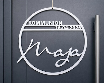 Konfirmation Kommunion Deko Personalisiert Geschenk  - ein schöner individuell anpassbarer Kranz für Tür oder Fenster