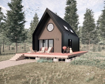 Kleine Hauspläne 1 Schlafzimmer | Modernes Cabochon Projekt mit Loft | Holzrahmen modernes Cabochon Design | Barndomium Grundriss |