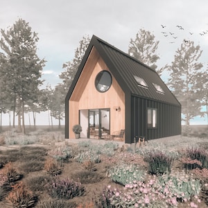Small house plans 1 bedroom | Wood Frame modern cabin design | Barndominium floor plan | modern cabin architectural plans |