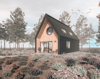 Kleine Hauspläne 1 Schlafzimmer | Holzrahmen modernes Cabochon Design | Barndomium Grundriss | modernes Haus Baupläne |