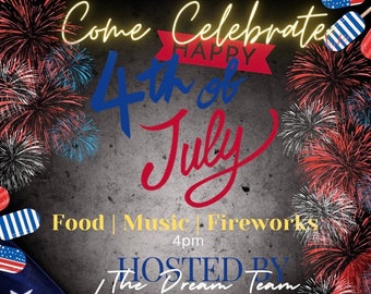Fourth of July fireworks invitations, Fourth of July template designs for edits, Printable and customizable USA party and firework shows