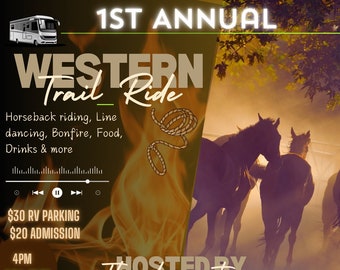 Western party flyer, trial ride cowboy template, Country party flyer editable template, Rodeo event poster Announcement, Printable template.