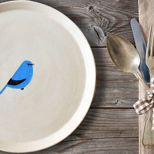 North American birds tableware, ceramic bird plate, ceramic tableware, Indigo bunting illustration, EE. UU. birds, birder gift, birding gift
