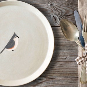 Dinner plate, Tufted titmouse bird, USA birds. Ceramic plate, EE. UU. birds, Birder gift, birding gift, North American birds, nature gift image 1