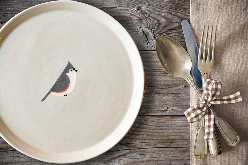 Dinner plate, Tufted titmouse bird, USA birds. Ceramic plate, EE. UU. birds, Birder gift, birding gift, North American birds, nature gift image 1