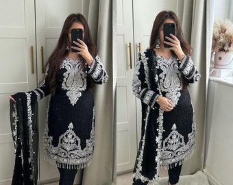 pakistanische Anzugsammlung im indischen Stil für Frauen, Faux Georgette Kleid Design für Frauen, vorgefertigtes 3-teiliges Set für Frauen, indischer Designeranzug