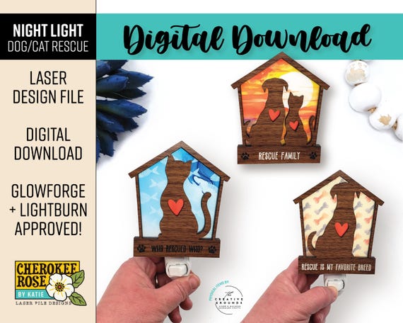 Pet Rescue Night Light Laser Cut File – Dog & Cat SVG (Digital File Only)