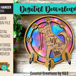 Hondenliefhebbers sleutelhanger hanger - lasergesneden sleutelhouder - hondenriem hanger - laserkunst aan de muur - lasergesneden bestand [alleen digitaal bestand]