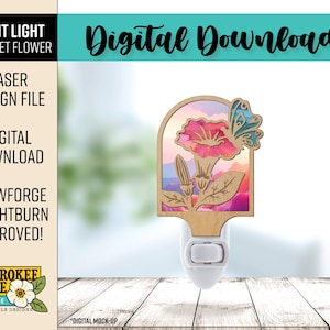 Trumpet Flower & Butterfly Night Light - Floral Butterfly svg - Laser Cut Nightlight - Laser Cut File [Digital File Only]