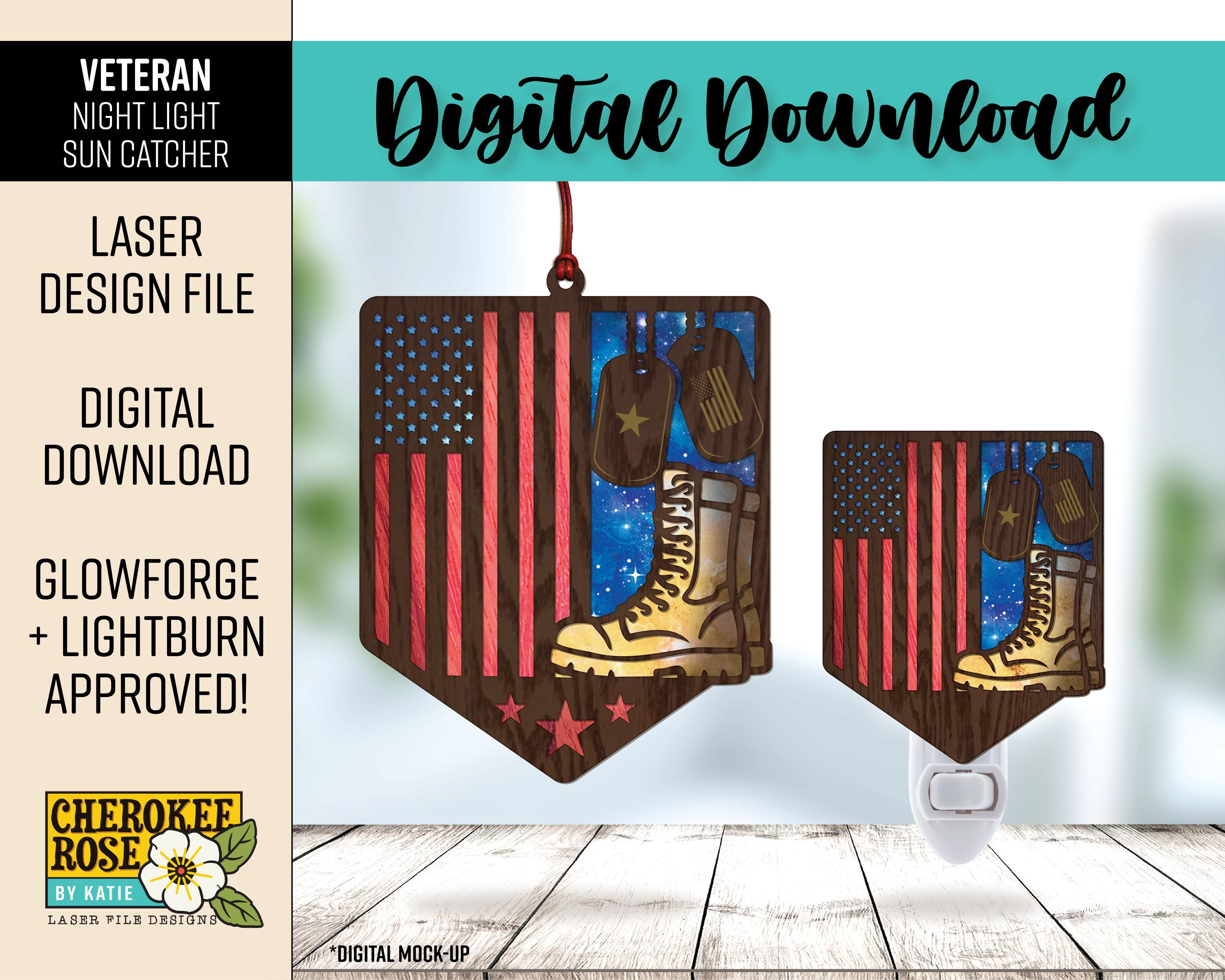 American Flag Veteran Night Light SVG Laser Cut File (Digital File Only)