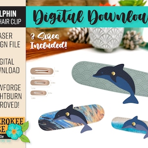 Delfin Flache Haarspange Design - Delfin Haarspange - 3 Größen - Schweinswal Haarspange svg - Digitale Laser Datei - PDF - SVG [nur digitale Datei]