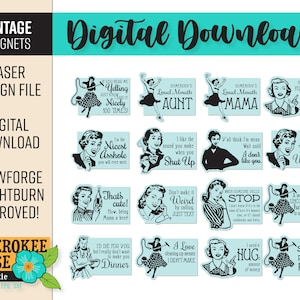 Aimant vintage femme design - mère rétro svg - sarcasme citations svg - fichier découpé au laser - PDF - SVG [fichier numérique uniquement]