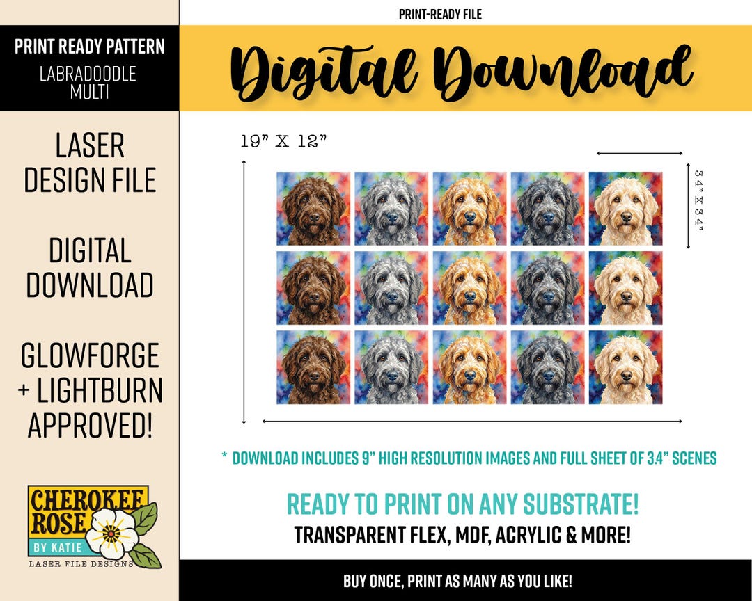 Print-ready Pattern - Dog Breed - Labradoodle - Multi (DIGITAL FILE) - Etsy