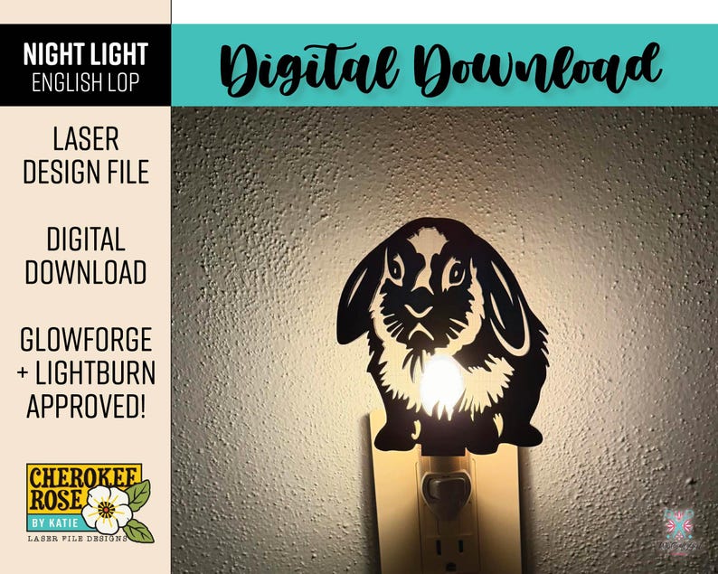 English Lop Ear Rabbit Bunny Nightlight SVG - Laser Cut File (digital ...