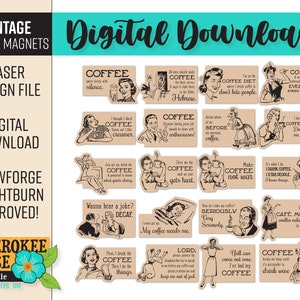 Bundle de conception d'aimants café vintage - rétro people svg - citations sarcastiques svg - nostalgie - fichier découpé au laser - PDF - SVG [fichier numérique uniquement]