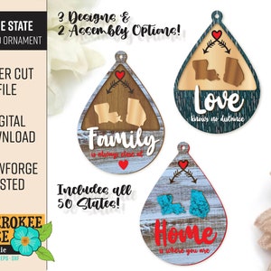 Home State Ornament Design - Customizable Family, Love & Home Christmas Ornament svg - Laser Cut File - PDF - SVG [Digital File Only]
