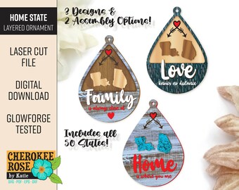 Home State Christmas Ornament Laser Cut File: Customizable SVG PDF (Digital File Only)