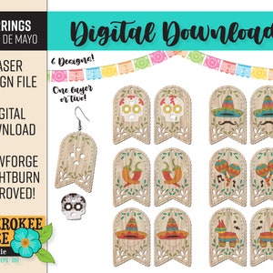 Cinco de Mayo oorbellenbundel - Papel Picado - Dag van de Doden - Día de los Muertos - laserbestand - pdf - SVG [alleen digitaal bestand]
