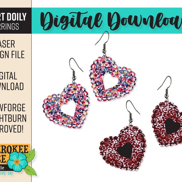 Valentine Earrings Design File- Heart Doily Dangles svg - Love Earrings - Laser File - PDF - SVG [Digital File Only]