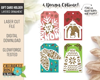 Christmas Ornament Gift Card Holder Laser Cut File (Digital File)