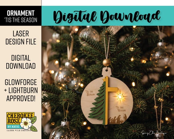 Tis the Season Tis the Reason Christmas Ornament -  Laser Cut File (PDF, SVG)