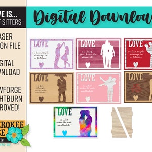 Love Is Shelf Sitter Design - Valentine Sign svg - Love Quotes svg - Archivo cortado con láser - PDF - SVG [Solo archivo digital]