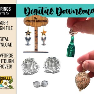 Lot de boucles d'oreilles du nouvel an - Happy New Year's Eve - boucles d'oreilles de vacances svg - fichier Laser - PDF - SVG [fichier numérique uniquement]