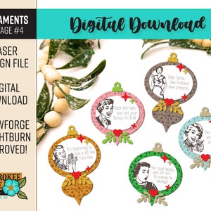 Vintage sarcasme ornamenten #4- Retro vrouw kerst ornamenten svg - lasergesneden bestand - pdf - SVG [alleen digitaal bestand]
