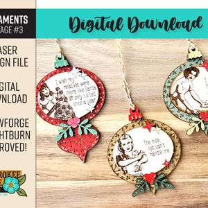 Vintage Sarkasmus Ornamente #3- Retro Frau Weihnachtsschmuck svg - Laser Cut Datei - PDF - SVG [nur digitale Datei]