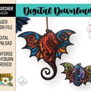 Pacchetto Dragon Sun Catcher - Drago svg - Bestia mitologica - Drago di fuoco - Viverna - File laser digitale - PDF - SVG [Solo file digitale]