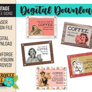 Projekt retro półki na kawę - znak w stylu vintage - zabawny znak kawiarni - plik cięty laserowo - PDF - SVG [tylko plik cyfrowy]