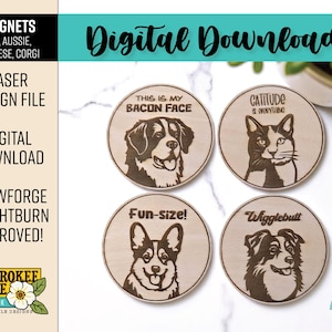 Zestaw magnesów na rasę psa - Kot Corgi Berneński Aussie - Złamany licznik ozdób - Plik cięty laserowo - PDF - SVG [Tylko plik cyfrowy]