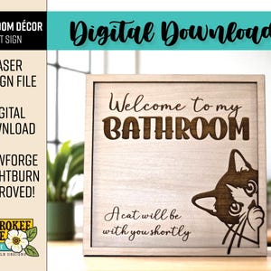 Letrero de baño para gatos - Gato doméstico SVG - Letrero de baño en capas - Letrero cortado con láser - Archivo cortado con láser [Solo archivo digital]