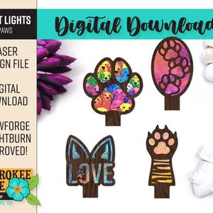 Paw Night Light Bundle - Dog & Cat Paws svg - lasergesneden nachtlampje - universeel tabblad - lasergesneden bestand [alleen digitaal bestand]