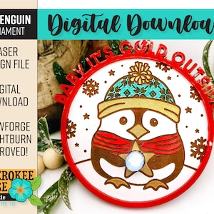 Penguin Ornament Design - Light Up Christmas Ornament svg - Baby It&#39;s Cold Outside Ornament - Laser Cut File - PDF - SVG [Digital File Only]