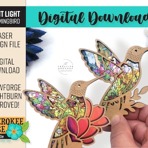 Hummingbird Night Light - Bird & Flowers Night Light svg - Laser Cut Nightlight Bundle - Laser Cut File [Digital File Only]