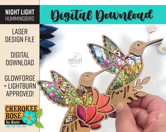 Hummingbird Night Light - Bird & Flowers Night Light svg - Laser Cut Nightlight Bundle - Laser Cut File [Digital File Only]