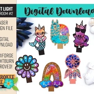 Paquete de luz nocturna para niños - Luz nocturna de la habitación de la niña svg - Luces nocturnas cortadas con láser - Diseño de pestaña universal - Archivo cortado con láser [solo archivo digital]