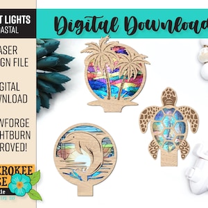 Coastal Night Lights #1 - Beach Night Light svg - Nightlight Bundle - Sea Turtle Dolphin Palm Tree - Laser Cut File [Digital File Only]