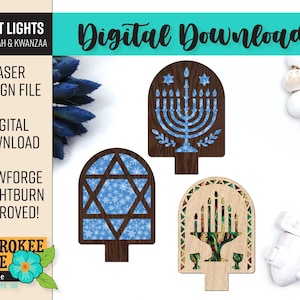 Veilleuse Hanoucca - veilleuse Kwanzaa - veilleuse laser svg - veilleuse découpée au Laser - fichier découpé au laser [fichier numérique uniquement]
