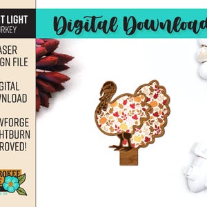 Turkey Night Light - Thanksgiving Nightlight svg - Wild Turkey svg - Laser Cut Nightlight - Laser Cut File [Digital File Only]