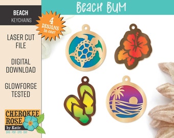 Beach Bum Keychains Laser Cut File: Sea Turtle, Flip Flop (SVG, PDF)