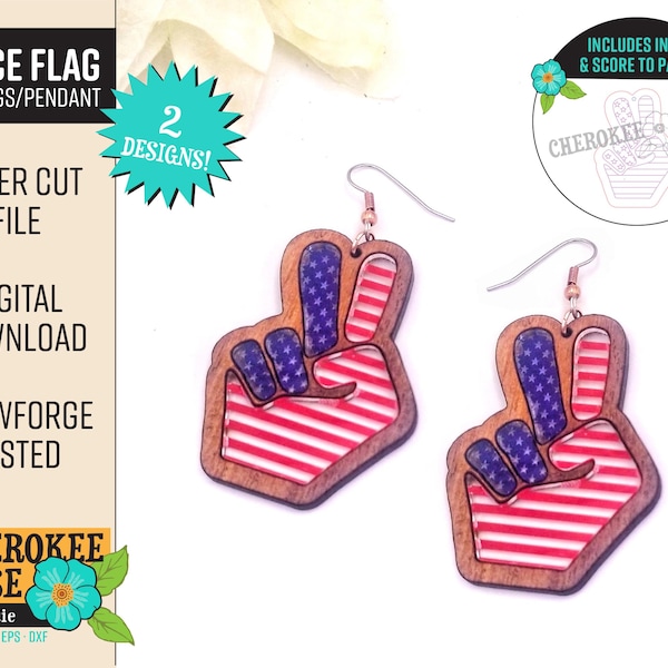 American Flag Earring Design File - Patriotic Peace Sign Language - Peace Sign Earrings - Digital Laser File - PDF - SVG [Digital File Only]