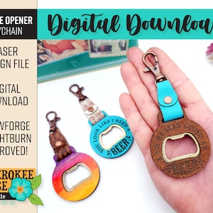 Bottle Opener Keychain - Laser Cut Beer Bottle Opener - Leather Keychain - 1/16" material - Glowforge - Laser Cut Files [Digital File Only]