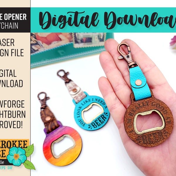 Bottle Opener Keychain - Laser Cut Beer Bottle Opener - Leather Keychain - 1/16" material - Glowforge - Laser Cut Files [Digital File Only]