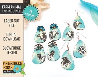 Farm Animal Earring Design File Bundle - Chicken Goat Cow svg - Digital Laser File - PDF - SVG [Digital File Only]